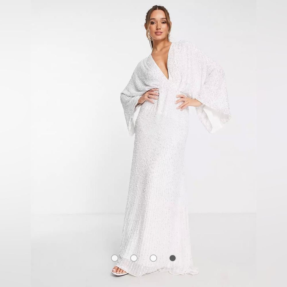 Ciara Sequin Kimono Sleeve Wedding Dress - Bridal , Reception